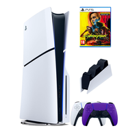 PS5 (ПС5) Игровая приставка Sony PlayStation 5 Slim disc + 2-й геймпад (фиолетовый)+ зарядное + игра Cyberpunk