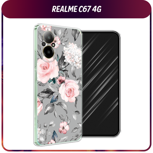 Силиконовый чехол на Realme C67 4G / Реалми C67 4G Розы на сером матовый силиконовый чехол на realme c67 4g реалми c67 4g любопытный совенок черный