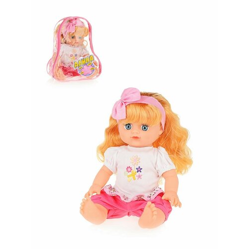 Кукла Алина в розовых шортах 34 см в рюкзаке (звук), 5298