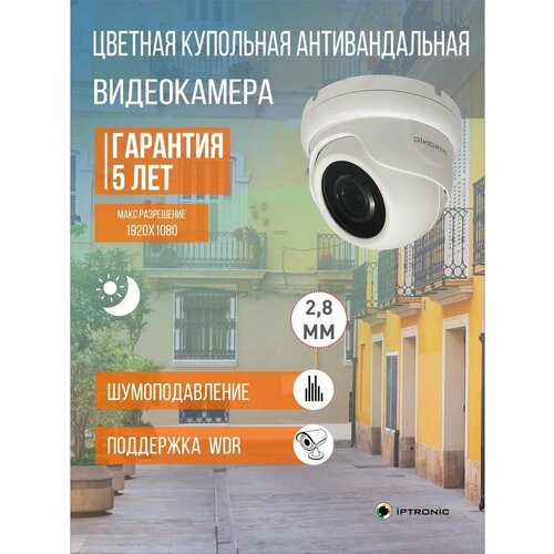 Купольная видеокамера IPTRONIC IPT-QHD1080DM(2,8) уличная купольная wifi ip видеокамера iptronic ipt ipl1520dm 3 6 w