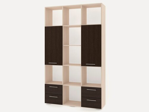 Изображение товара Стеллаж МебельЛэнд24 Бриз - 3.04 120x35x202 двухдверный с 4 ящиками