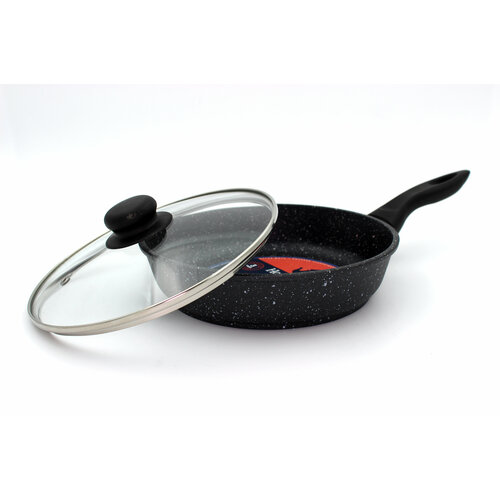 Сковорода 26 см с антипригарным гранитным покрытием c крышкой, с несъемной ручкой.