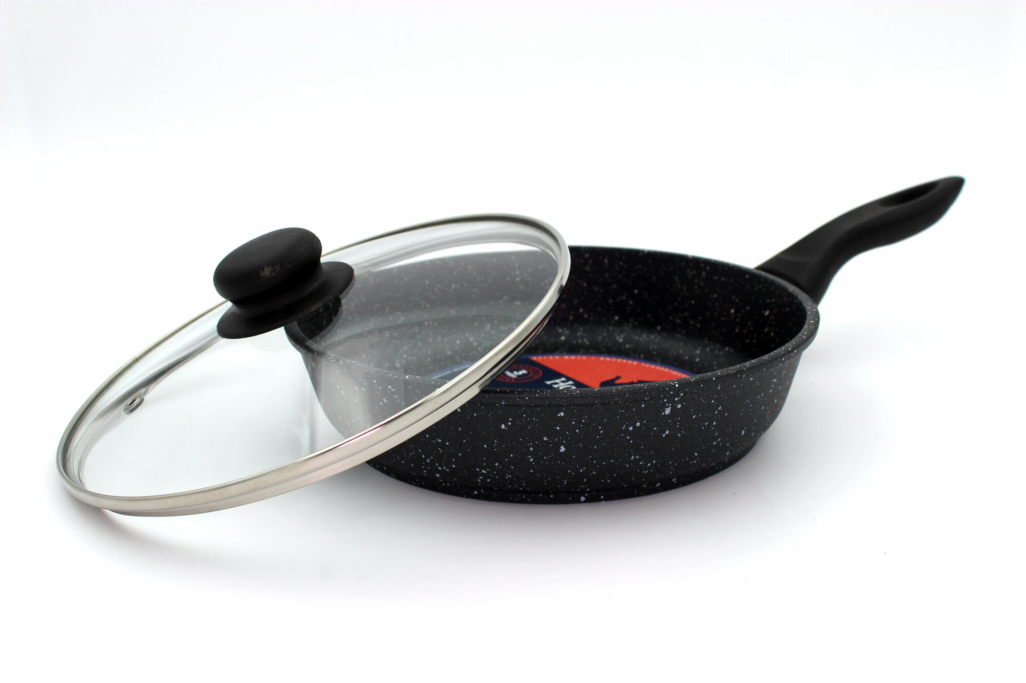 фото Сковорода 26 см с антипригарным гранитным покрытием c крышкой, с несъемной ручкой.