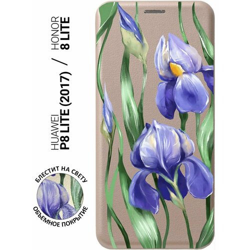 Чехол-книжка на Honor 8 Lite, Хонор 8 Лайт с 3D принтом Amazing Irises золотой чехол книжка на honor 10 хонор 10 с 3d принтом amazing irises золотой