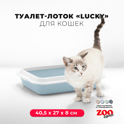 Туалет-лоток для кошек ZOOexpress LUCKY с рамкой, 40,5х27х8 см, светло-голубой