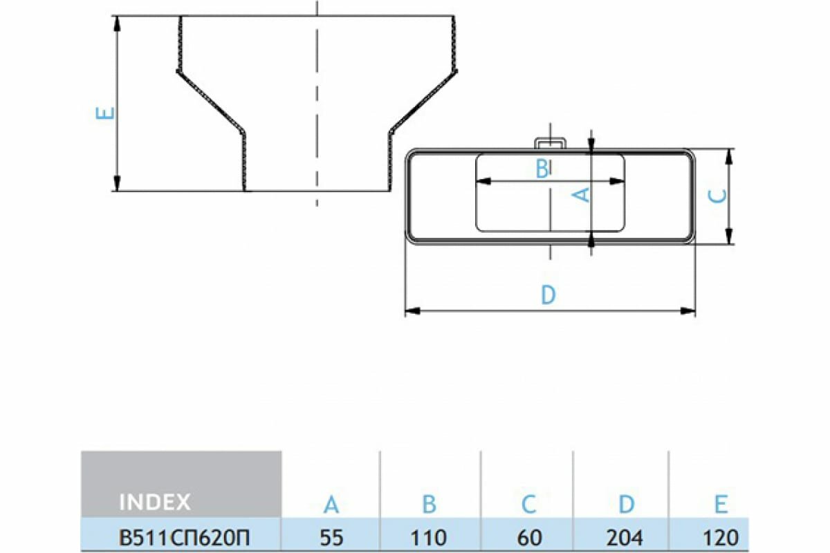 Виенто В511СП620П. Соединитель прямой прямоугольных воздуховодов 55x110/60x204 В511СП620П