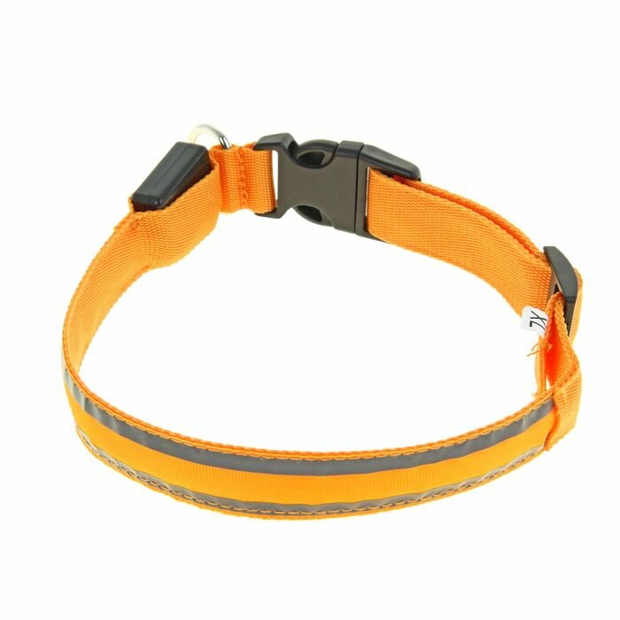 фото Пижон Ошейник с подсветкой Двойная полоса размер XL, ОШ 52-60 х 2,5 см 3 режима свечения оранж