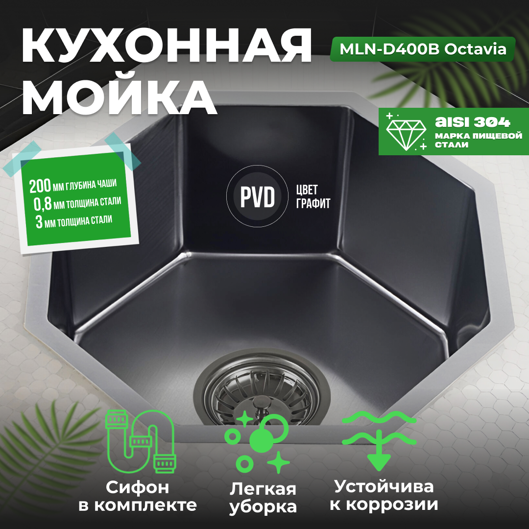 Мойка D400B Octavia MELANA Profline 1,2/200 графит врезная фигурная D400B