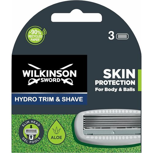 Сменные кассеты для бритв Wilkinson Sword Hydro5 Trim & Schave Skin Protection Body, 3 шт. сменные кассеты для станков lady premium 5 kodak 3 шт