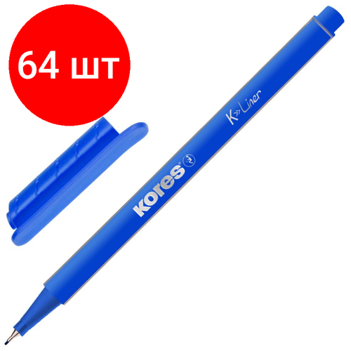 Комплект 64 штук, Линер Kores 0.4мм синий 28101