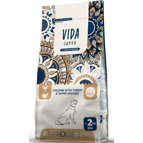 Vida Super Корм Vida Super для взрослых собак средних и крупных пород с курицей, индейкой и овощами, 2кг