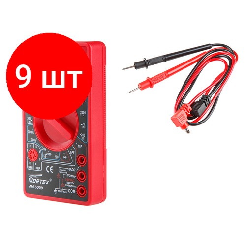 Комплект 9 штук, Мультиметр цифровой WORTEX AM 6009 (AM6009000014)