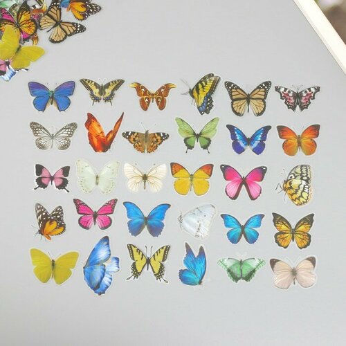 Наклейки для творчества пластик PVC Цветочные бабочки набор 60 шт 10х14 см