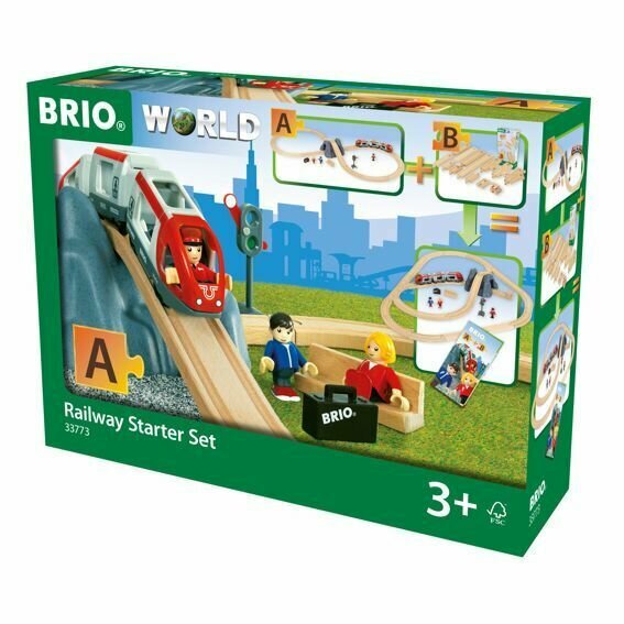 Детская деревянная железная дорога Brio, Стартовый набор из 33 элементов с переездом и станцией