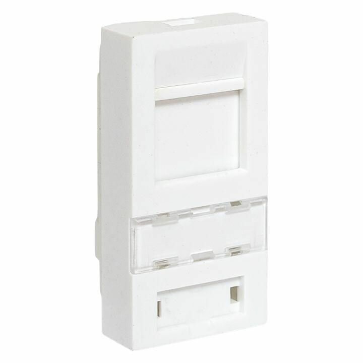 фото Вставка розеточная 45х22.5мм формат Mosaic на 1 модуль Keystone защ. шторки и маркером бел. TeraLINK PRO EKF TRP-INS-MOS-1M1P-WH