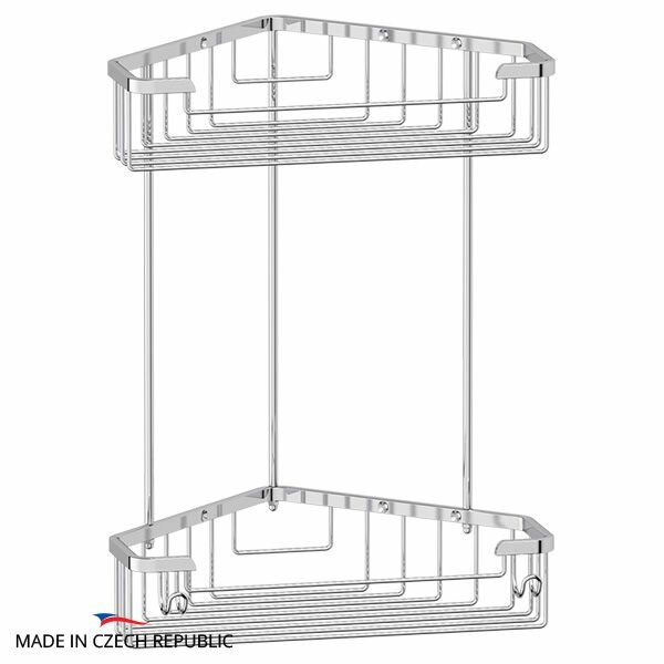 Полочка-решетка с крючками угловая 2-х ярусная 23/23 cm, хром, FBS RYN 006