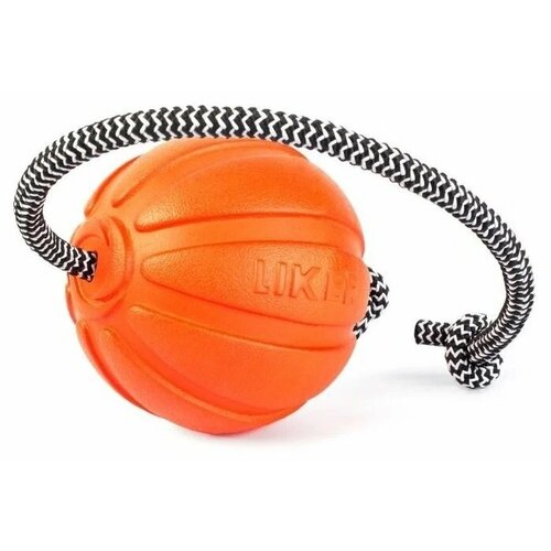 Мячик для собак на шнуре D6.5, оранжевый, 1шт