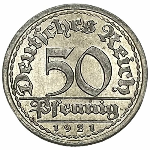 Германия, Веймарская Республика 50 пфеннигов 1921 г. (J) германия веймарская республика пачкау 50 пфеннигов 1921 г
