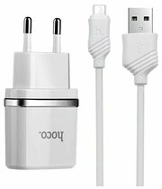 Сетевое зарядное устройство Hoco C11 Smart + кабель microUSB, белый