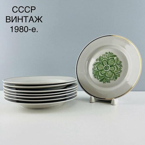 Винтажный набор тарелок "Чай в саду". Фарфор Пролетарий. СССР, 1980-е.