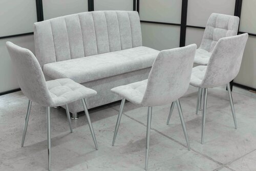 Изображение товара Кухонный диван Альт с 4-мя стульями, 120х56 см, обивка моющаяся, антивандальная, антикоготь, цвет - светло-серый.