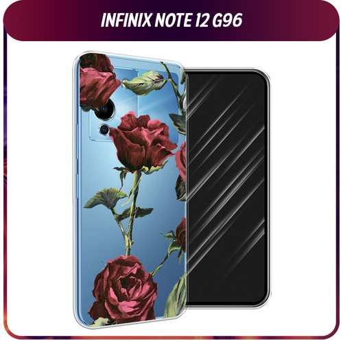 Силиконовый чехол на Infinix Note 12 G96 / Инфиникс Ноут 12 G96 Бордовые розы фон, прозрачный силиконовый чехол на infinix note 12 g96 инфиникс ноут 12 g96 пионы сиреневые