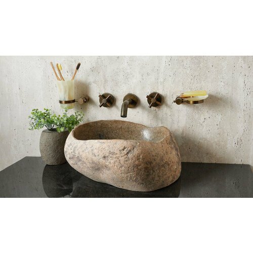Гранитная раковина для ванной Sheerdecor Piedra 00504511439 из серого речного камня гранита