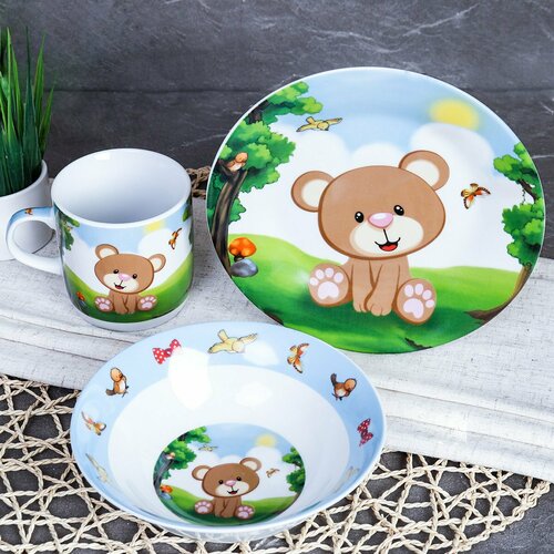 Набор детской посуды 3 предмета Медвежонок детский набор посуды для завтрака 3 предмета медвежонок гонщик