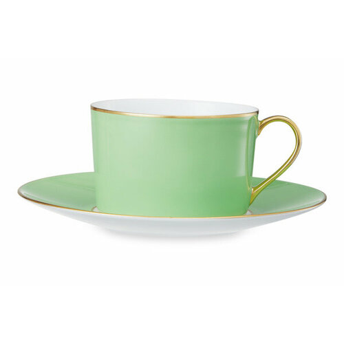 Чашка чайная с блюдцем Legle Под солнцем 250 мл фарфор светло-зеленая матовый золотой кант пк 26220₽