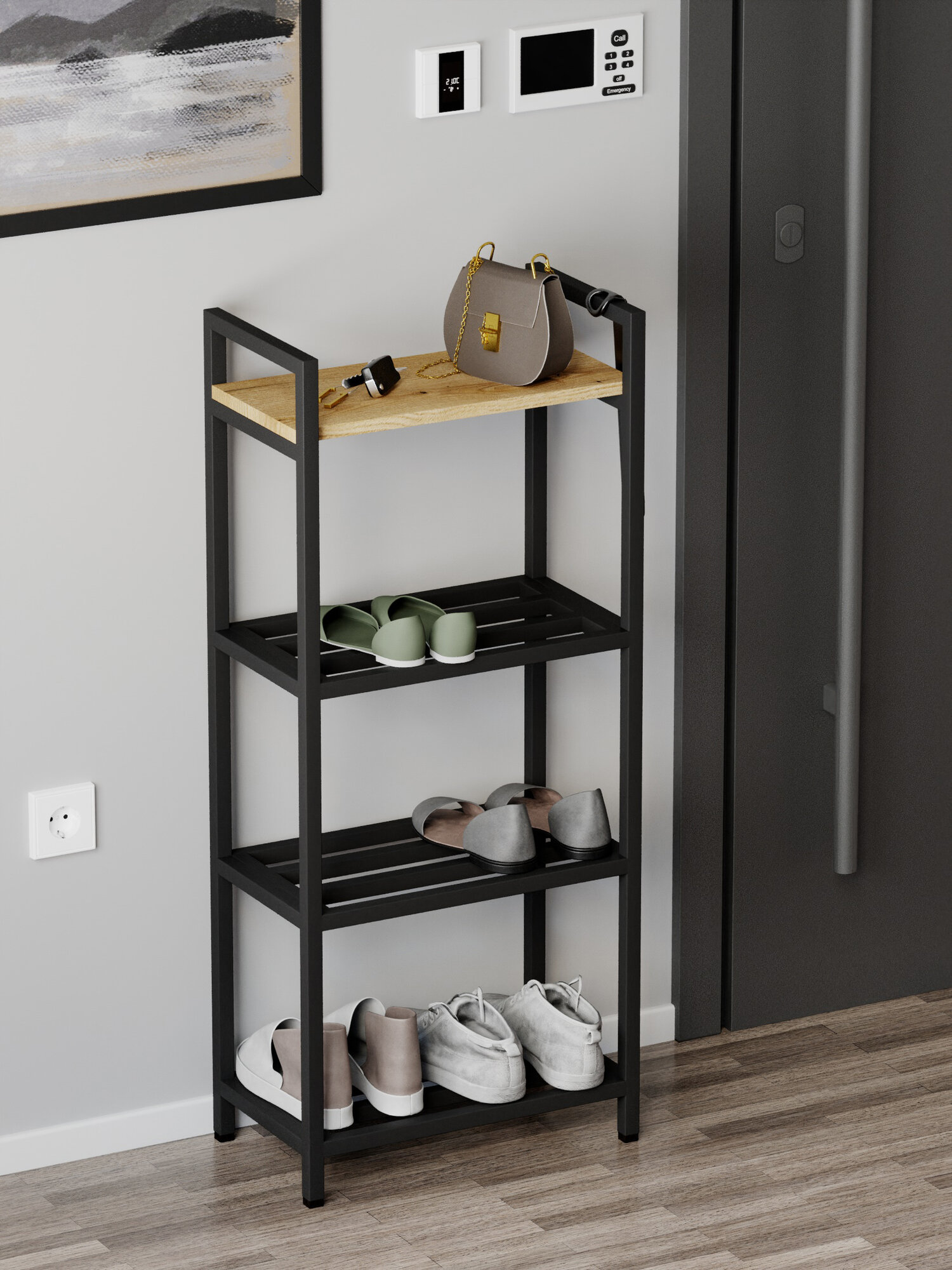 Обувница для прихожей IamLoft с полкой ЛДСП ясень светлый 101х44х25 см