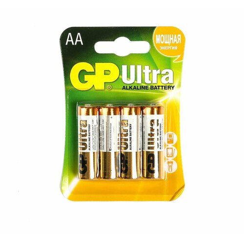 батарейка алкалиновая gp ultra plus aa lr6 4bl 1 5в блистер 4 шт Батарейка алкалиновая GP Ultra, AA, LR6-4BL, 1.5В, блистер, 4 шт.