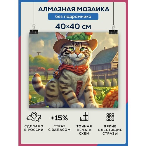 Алмазная мозаика 40x40 Кот фермер без подрамника