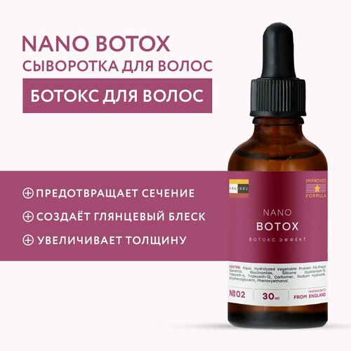 Усилитель прочности волос - NANO BOTOX, профессиональная сыворотка с протеинами для моментального лечения и восстановления структуры поврежденных волос.
