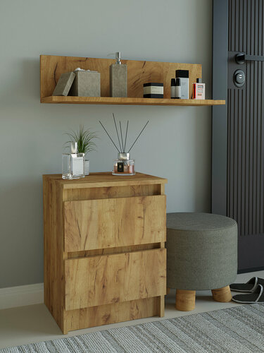 Изображение товара Тумба прикроватная 2 ящика дуб крафт золотой без ручек напольная, 40х54х35см, ЛДСП 12кг