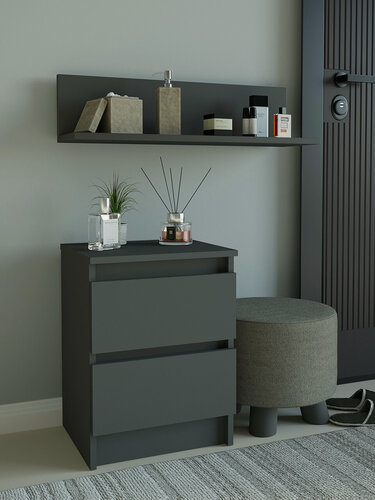 Изображение товара Тумба прикроватная графит 2 ящика без ручек напольная, 40х54х35см, ЛДСП 12кг