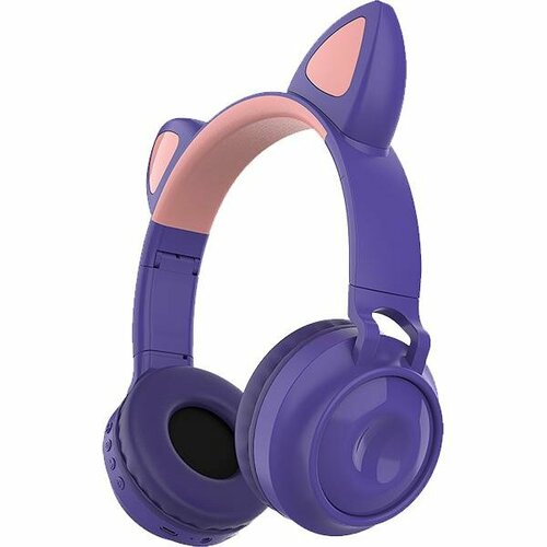 Bluetooth-гарнитура Qumo Party Cat mini c подсветкой (ВТ-0050), фиолетово-голубые