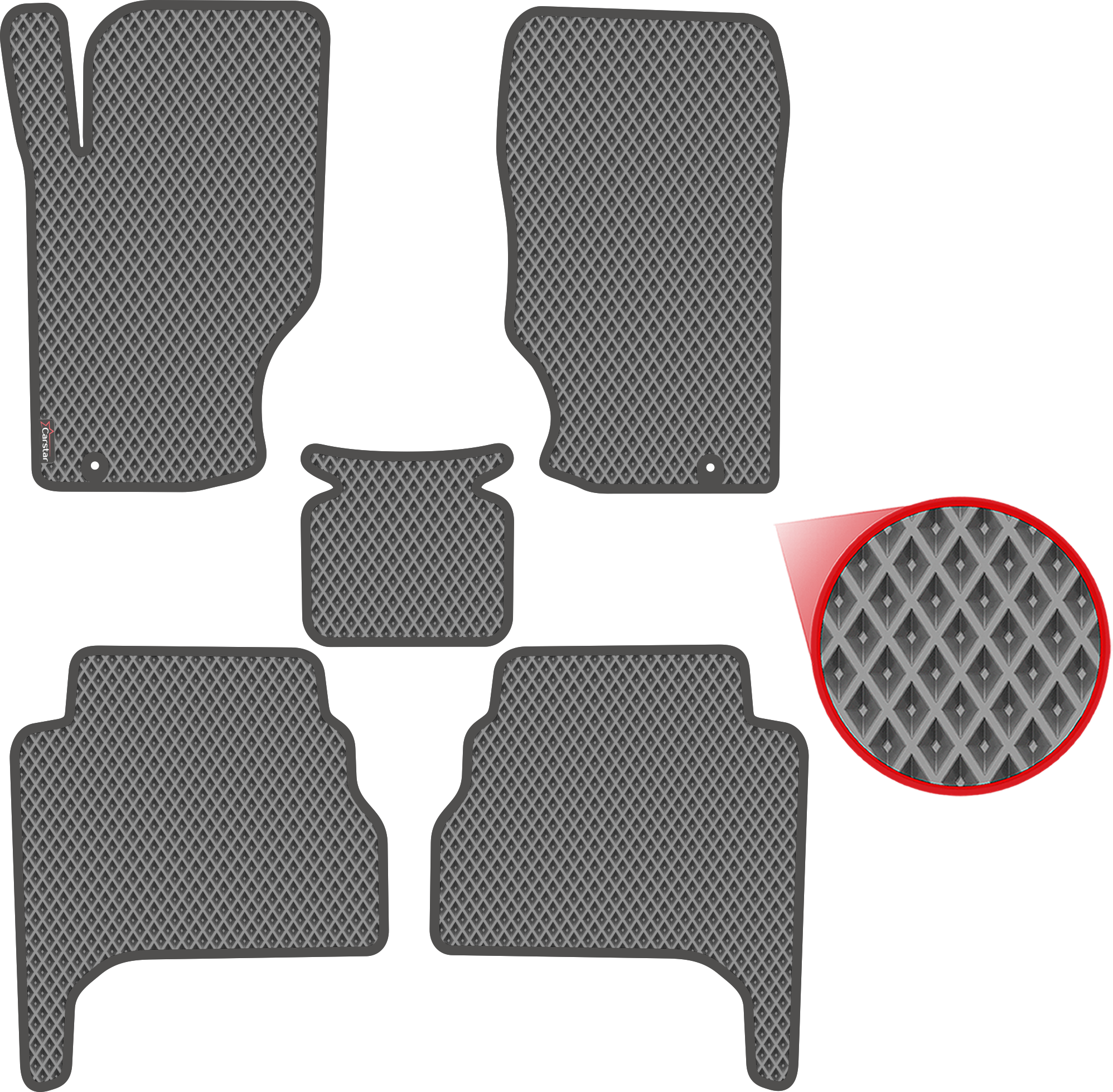 Автомобильные коврики EVA для Kia Sorento I (2002-2009), серые с серым кантом, ячейка - ромб