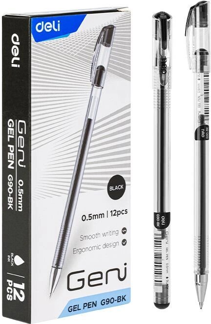 Ручка гелевая Deli 0.5мм резиновая манжета прозрачный черные чернила - фото №5