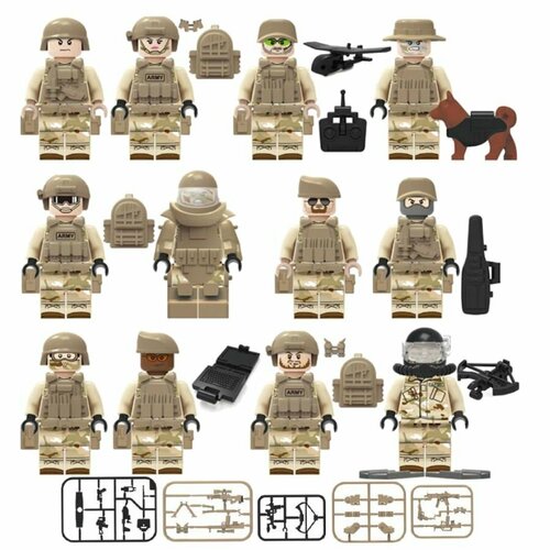 Набор 12 минифигурок военного спецназа с оружием / совместимы с конструкторами Лего 4шт (4.5см, пакет)