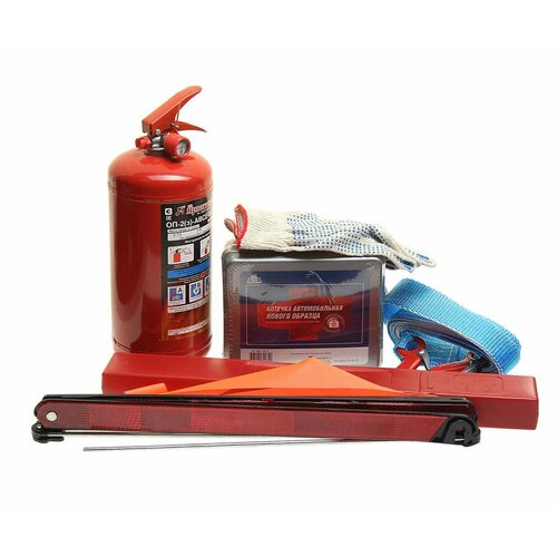 Набор автомобилиста (огнетушитель ОП-2, аптечка, знак, трос 5т, перчатки) №3, AGA-DOR-3, AGA