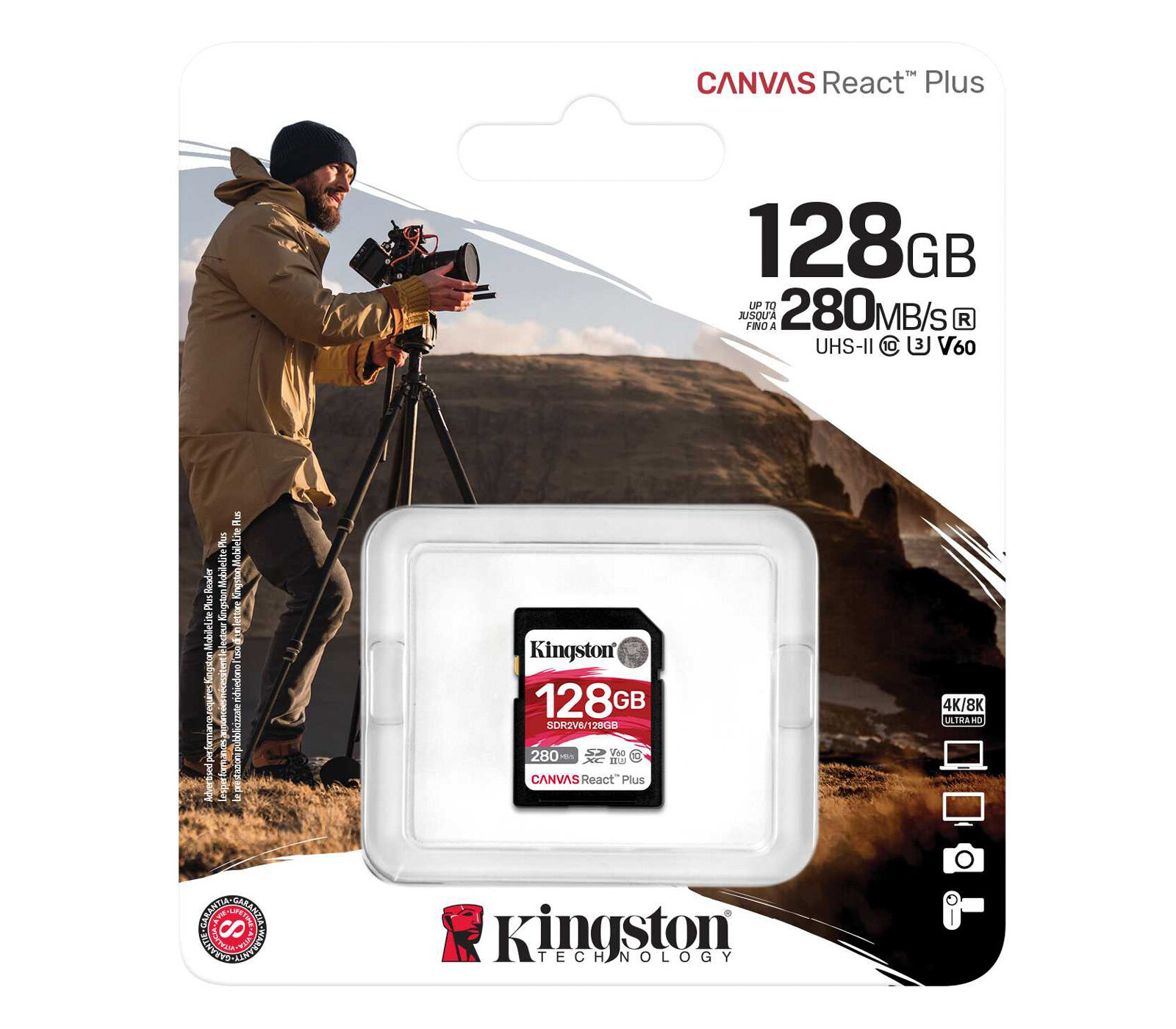 Карта памяти Kingston SDXC 128GB Canvas React Plus UHS-II V60 100/280Mb/s — фото 1