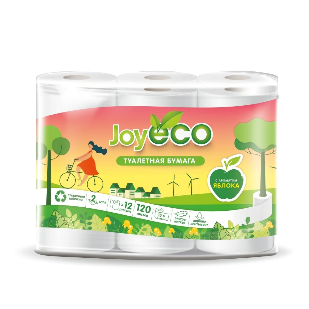 Туалетная бумага JOY ECO, 2сл, 12рул, белая, с ароматом яблока