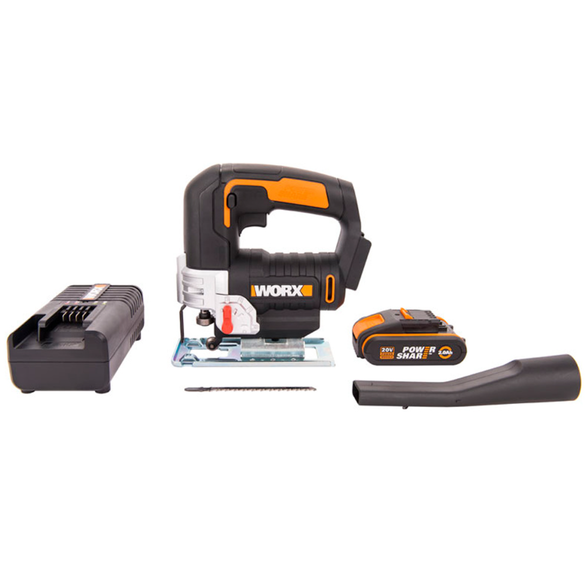 Аккумуляторный электролобзик Worx WX543 2.0Ач х1 кейс, 20 Вт черный