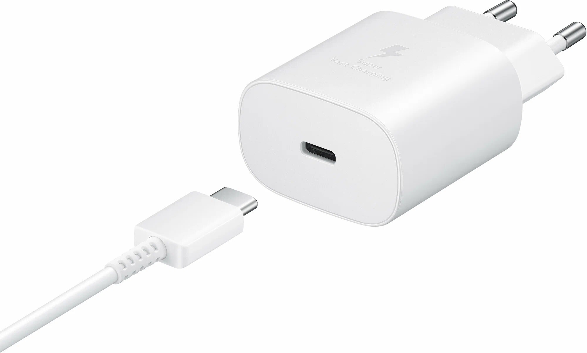 Адаптер для Samsung 25W USB-C + Кабель Type-C (3A), быстрая зарядка, белый