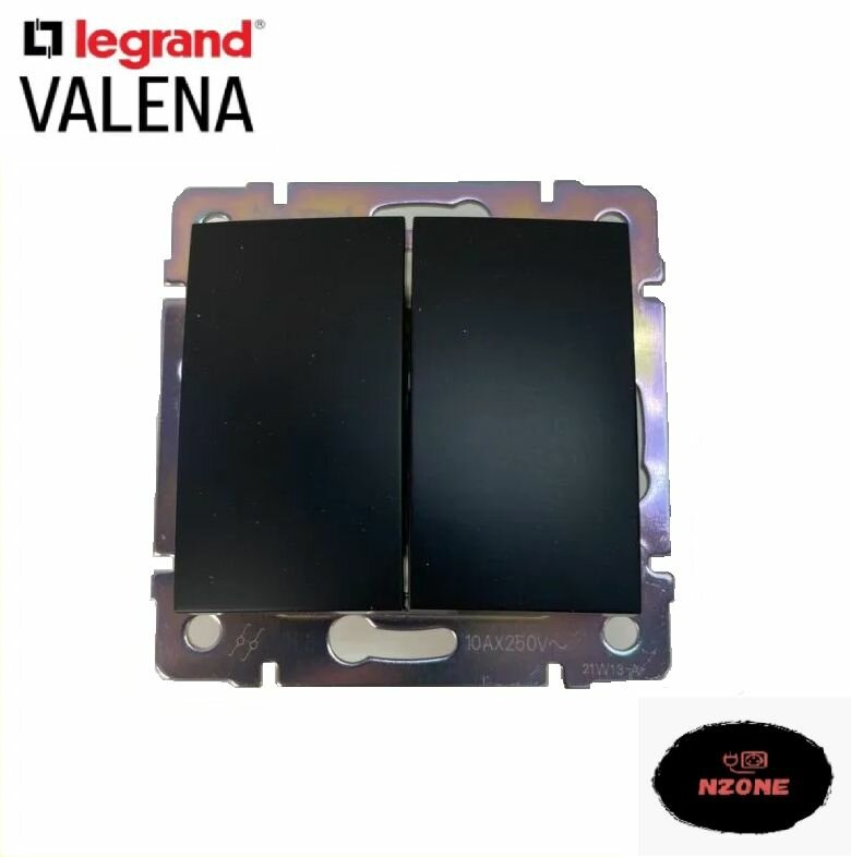 фото Проходной двухклавишный переключатель Legrand Valena (черный) Black 770308 1 шт Франция