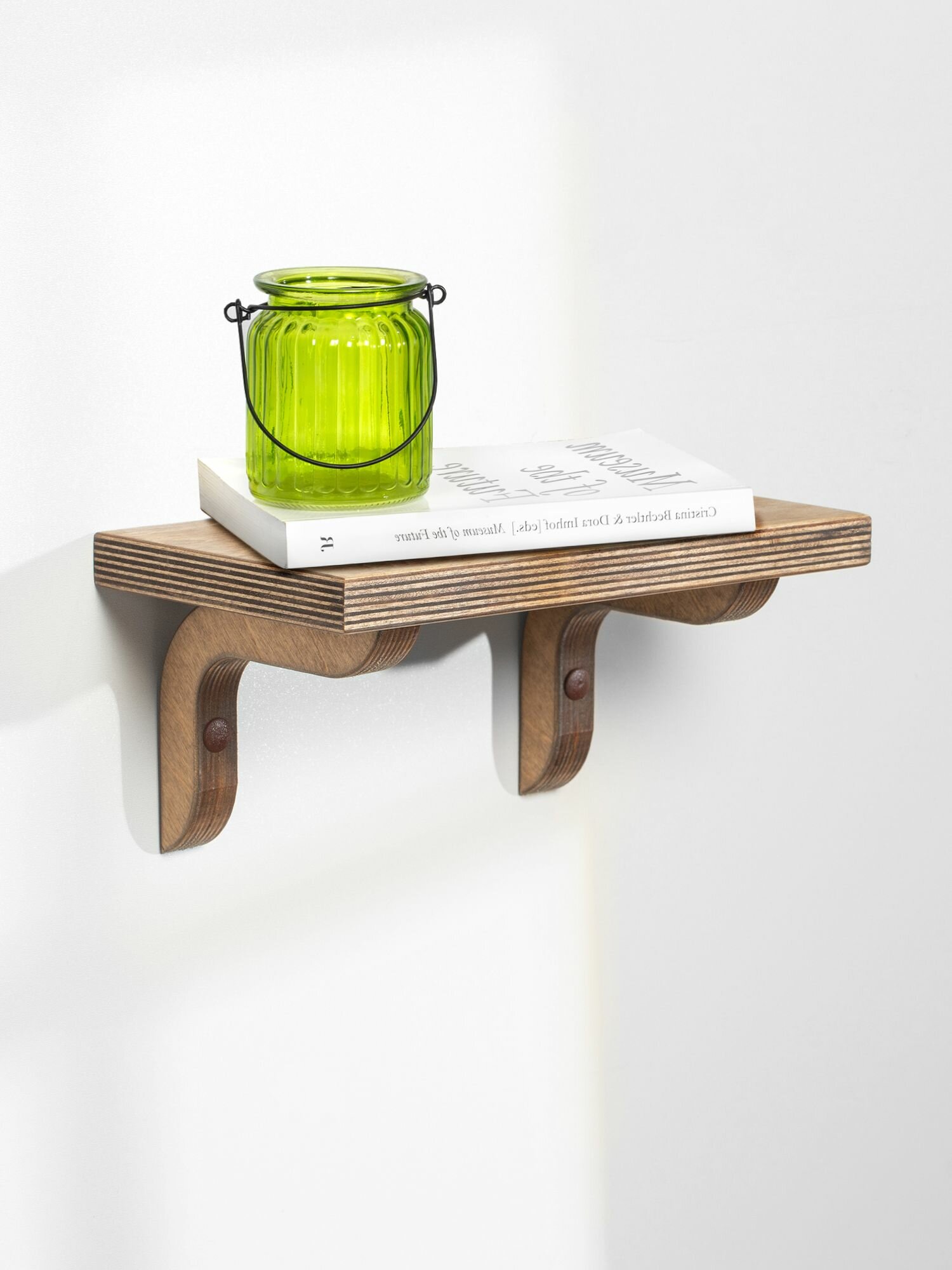 фото Полка деревянная настенная открытая для хранения с кронштейном в масле палисандр