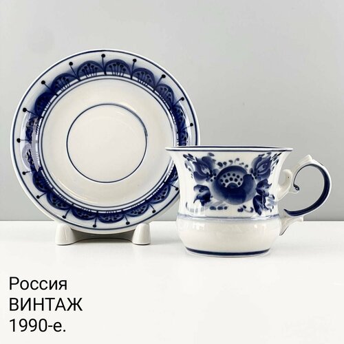 Винтажная чайная пара Маки Фарфор Гжель Россия 1990-е 1500₽