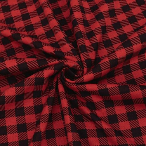 Кулирка Карде ткань для шитья трикотаж, отрез 200см(чулок)х300см, № 1172-V2 Клетка цвет красный