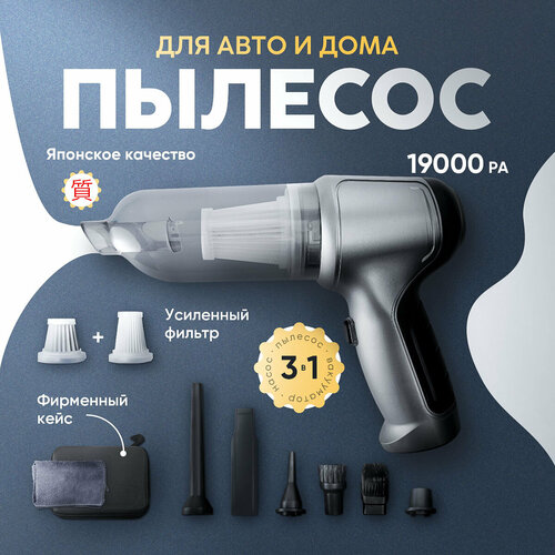 Пылесос для автомобиля беспроводной мощный с насадками 3 в 1 3000₽