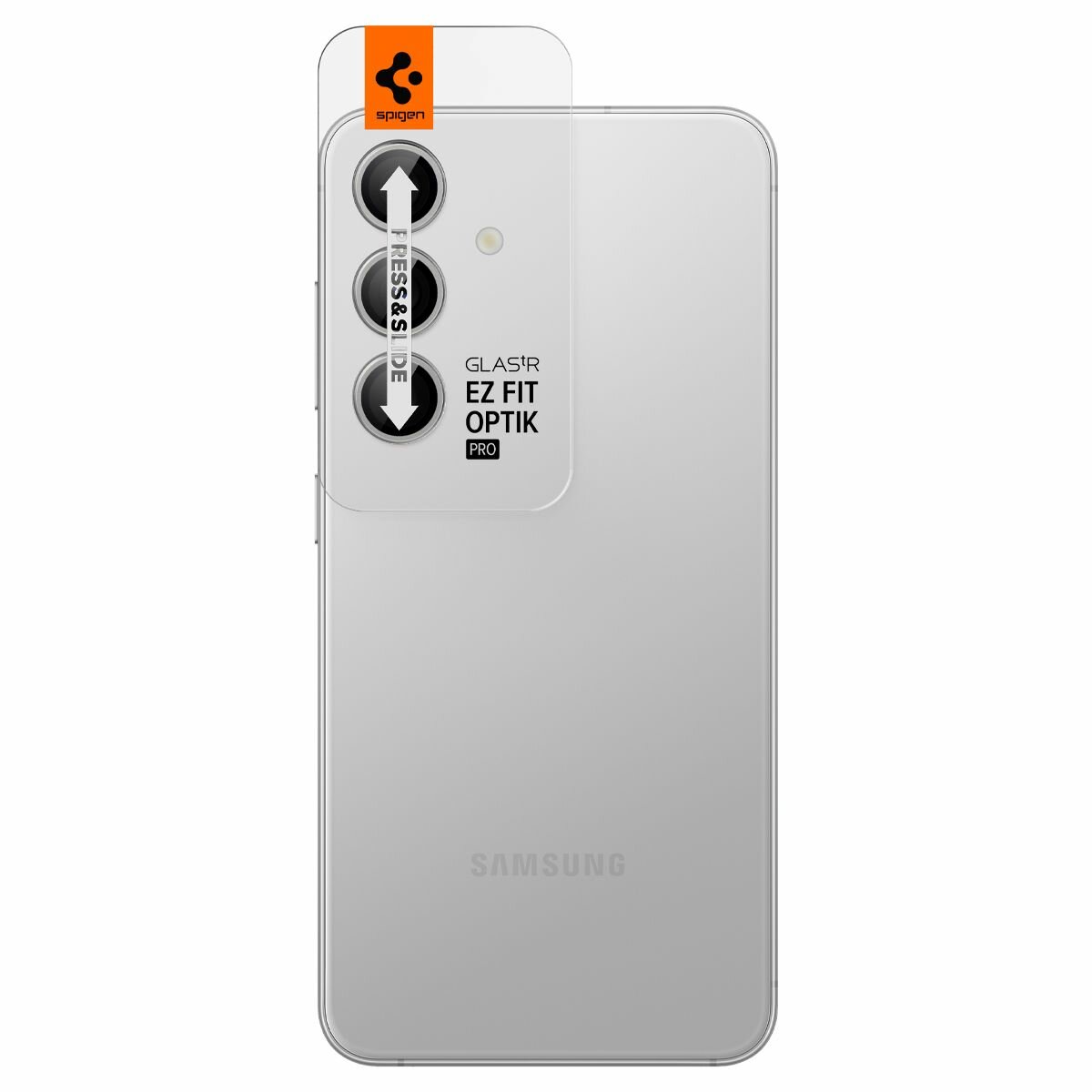 Защитное стекло для камеры Spigen на Samsung Galaxy S24 (AGL07614) Glass tR EZ Fit Optik Pro / Спиген Стекло для Самсунг Галакси С24 Олеофобное, Серый, 2 шт — фото 1